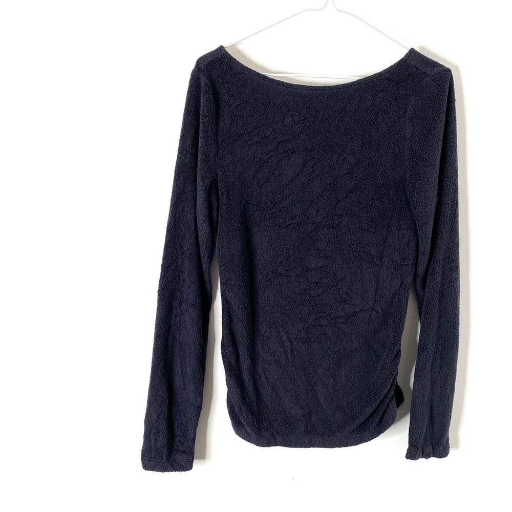 Anthropologie Saturday Sunday Black V Back Pullover Ruched Sides Curved Hem Soft